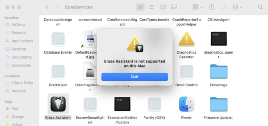 Erase Assistant is not Supported On This Mac